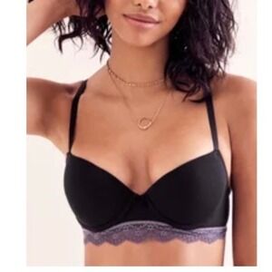 Adore Me Black Purple Lace Balcony Bra Underwire Padded 36D Women's NWT